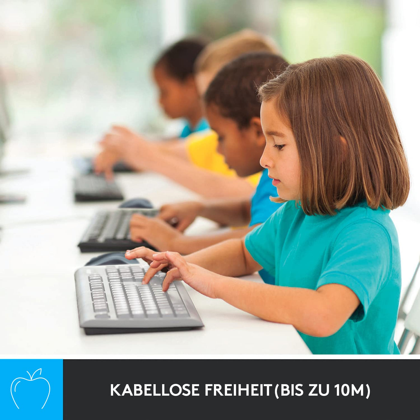 Logitech MK270 Desktop for Education mit Silikonabdeckung, kabellose Tastatur-Maus-Kombination für Windows, 2,4 GHz USB, kompakte Maus, 8 Multimedia-Tasten, PC, Deutsches QWERTZ-Layout - Schwarz