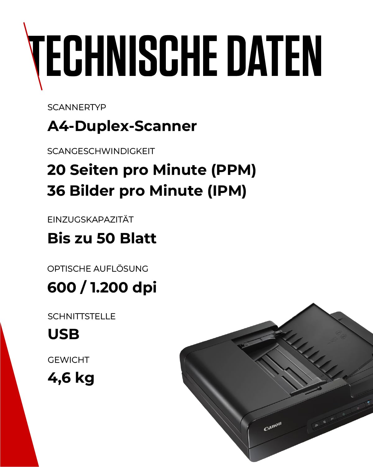 Canon DR-F120 imageFORMULA Flachbett- und Duplex Einzugsscanner (DIN-A4, Farbe, 2.400 DPI, 50 Blatt ADF, 20 Seiten/Min, PDF durchsuchbar, OCR, Software, Twain, schwarz)