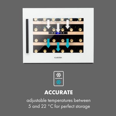 Klarstein Weinkühlschrank, 1 Zonen Getränkekühlschrank, Kleiner Einbau-Weinschrank Schmal, 57L Wein-Kühlschrank mit Glastür, Indoor/Outdoor Flaschenkühlschrank, Wine Fridge 5-22°C, 24 Flaschen