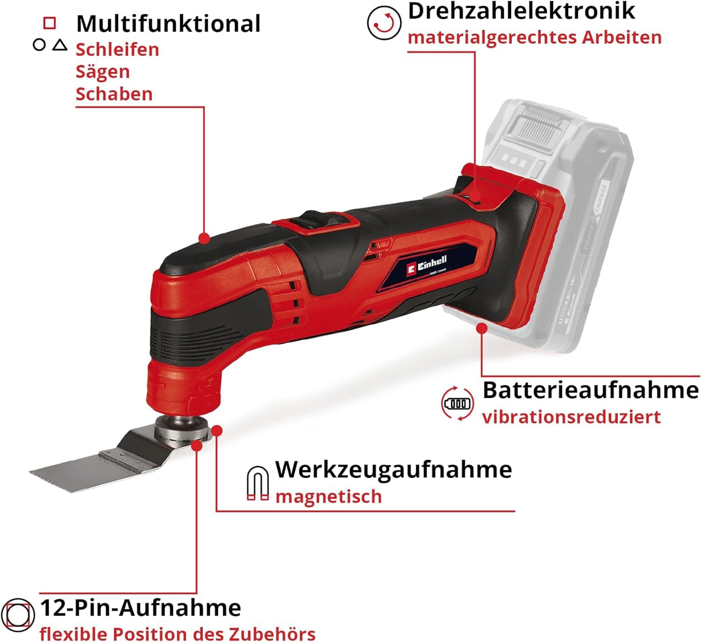 Einhell Akku-Multifunktionswerkzeug TC-MG 18 Li-Solo Power X-Change (Li-Ionen, 18 V, magnetische Werkzeugaufnahme, Drehzahl-Elektronik, inkl. Zubehör, ohne Akku und Ladegerät)