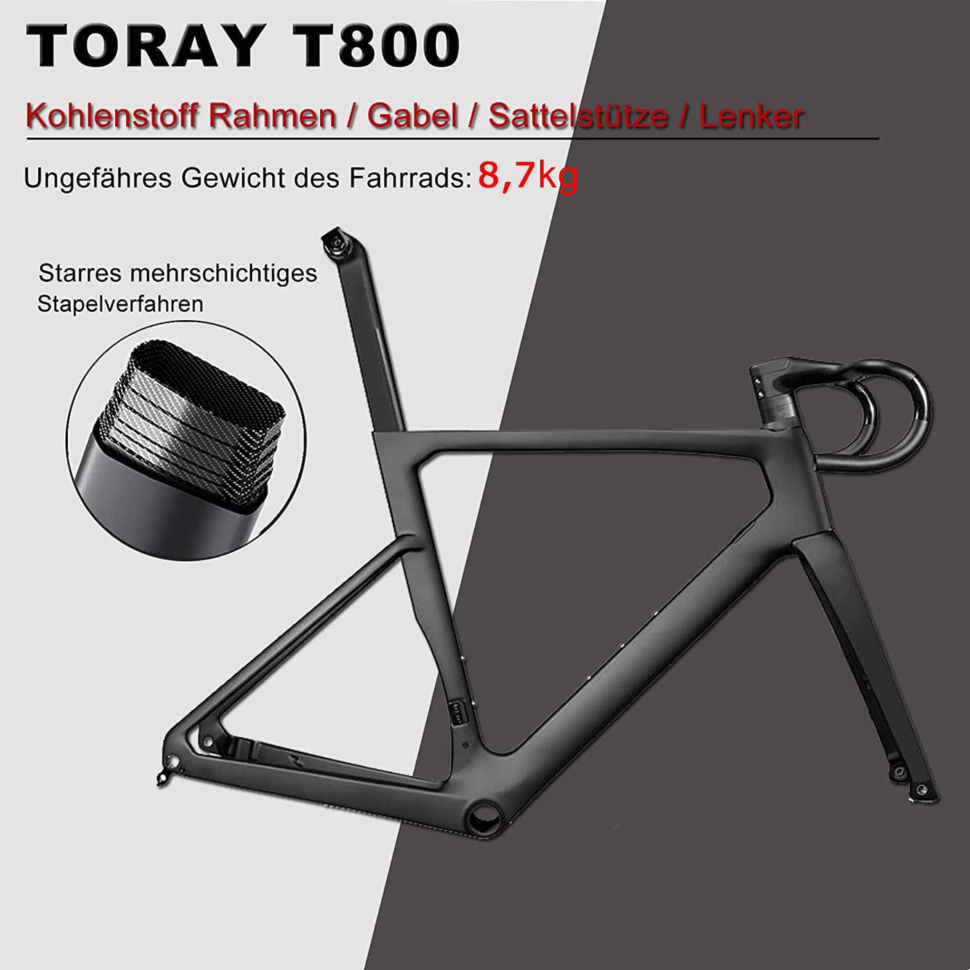 KABON Gravel Bike Rennrad Carbon, 28 Zoll Rennrad 40c Reifen Carbon Rahmen Gabel und Sattelstütze mit 18 Gänge, Integrierter Carbon-Lenker Scheibenbremse rennrad Herren Damen