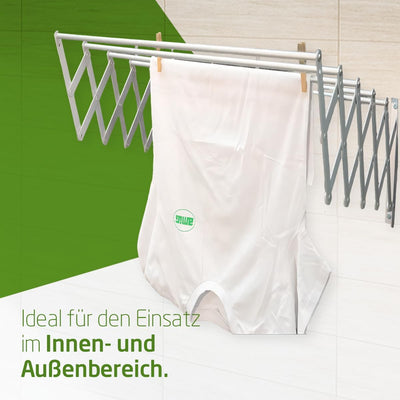 Amig – Wäscheständer Ausziehbar Für die Wand | hochbeständiges Aluminium | Edelstahlschrauben | Für Drinnen und Draußen | Einfache Installation | Maße: 100x14x3 cm