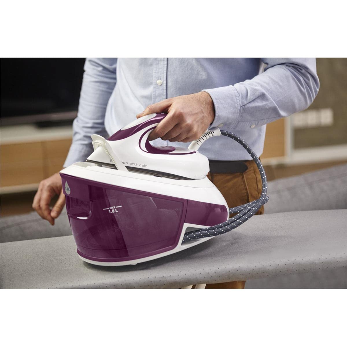 Tefal SV8054 Express Anti-Kalk Dampfbügelstation | 2800W | 6,5-Bar | Anti-Kalk-Kollektor | Optimale Dampf-/Temperaturkombination für alle Stoffarten | Automatische Abschaltung | 1.8 L | 35x21x24cm