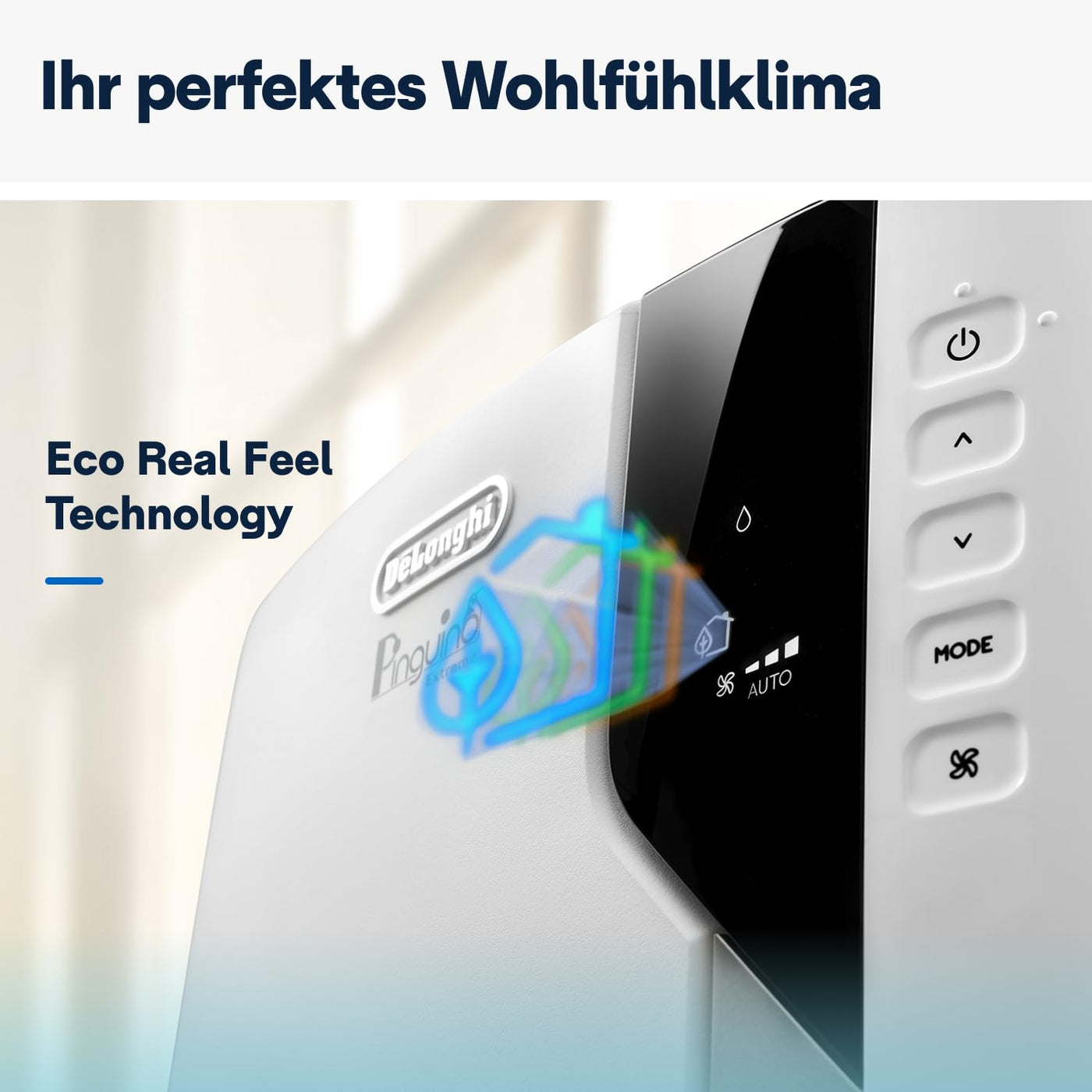 De'Longhi Pinguino PAC EX93 sehr leises Klimagerät mit Abluftschlauch, Whisper Technology - mobile Klimaanlage für Räume bis 85m³, 60dB(A), 3 Ventilatorgeschwindigkeiten, Entfeuchtungsfunktion, Weiß