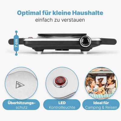Clatronic® Kochplatte elektrisch mit 1500W | Herdplatte 1 Kochfeld für Küche, Büro oder Camping | elektrische Kochplatte mit stufenloser Temperatureinstellung | Einzelkochplatte Edelstahl | EKP 3788