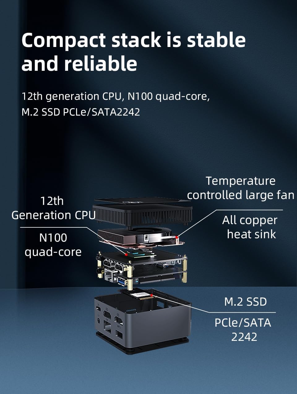 WayPonDEV BY51 Intel Alder Lake N100 Mini-Computer, Windows 11 Pro Mini-PC, LPDDR5 RAM, unterstützt Dual 4K Display, WiFi5/BT4.2, GbE für Büro-Heimkino-Gaming (12GB RAM +256G SSD)
