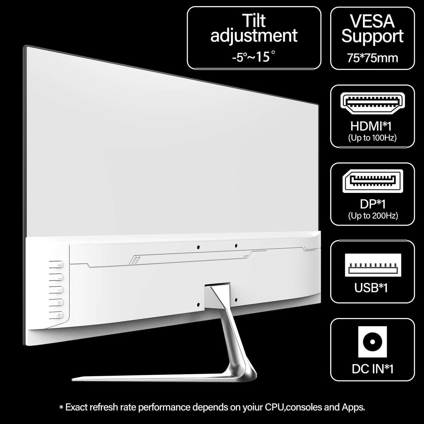 Gawfolk 24,5 Zoll Gaming Monitor mit Lautsprechern, 200 Hz PC Bildschirm FHD 1080P Rahmenlose Computermonitore, DisplayPort, HDMI, Augenpflege