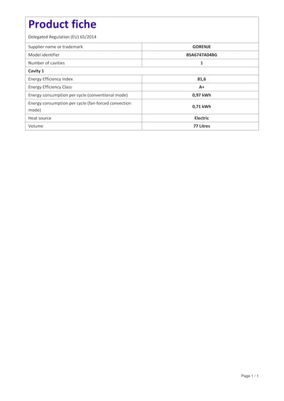 Gorenje 738009 OptiBake Advanced BSA 6747 A04BG Einbau-Backofen / 77L / Heißluft/AutoBake/Touch Bedienung/Bratenthermometer/GentleClose & Open/SteamAssist/StepBake/PizzaMode 300°C/schwarz