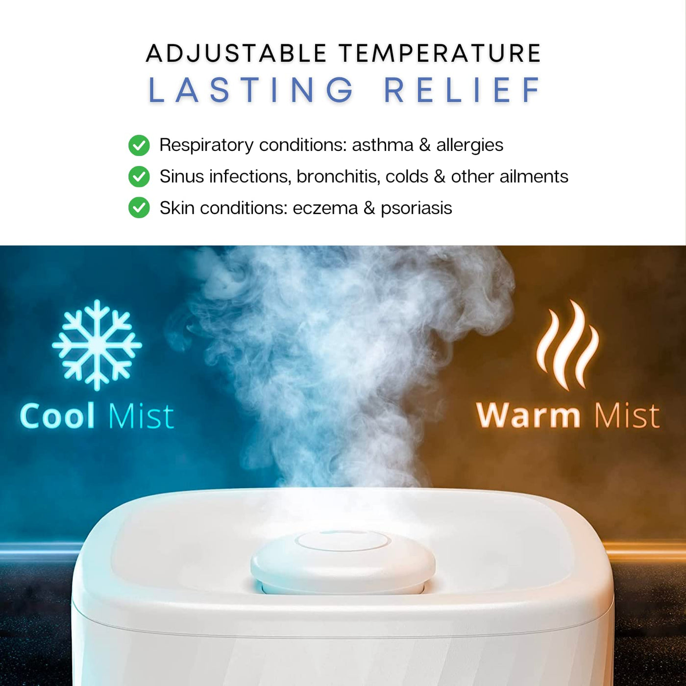MIKO Luftbefeuchter mit kühlem und warmem Nebel, Ultraschall-Luftbefeuchter für große Räume und Schlafzimmer – Wasserfilter, automatischer Modus, kein Leck, Schlafmodus, integrierter Timer