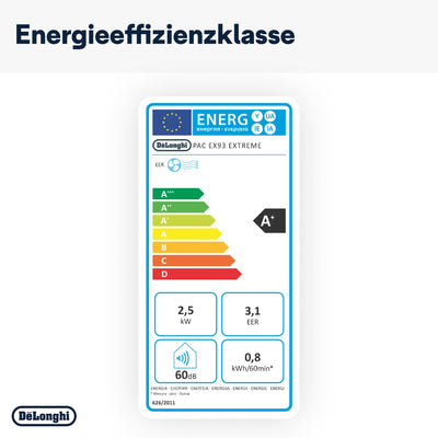 De'Longhi Pinguino PAC EX93 sehr leises Klimagerät mit Abluftschlauch, Whisper Technology - mobile Klimaanlage für Räume bis 85m³, 60dB(A), 3 Ventilatorgeschwindigkeiten, Entfeuchtungsfunktion, Weiß