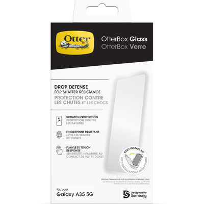 OtterBox Glass Displayschutz für Samsung Galaxy A35 5G, gehärtetes Glas, Schutz vor Brüchen, Kratzern und Stürzen