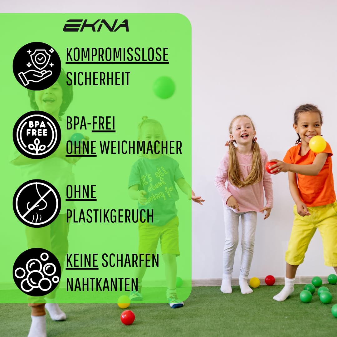 EKNA Spielbälle Ø 5,5cm - Bällebad Bälle 200 Stück - Bunte Auswahl für Bällebad-Pool - Plastikbälle Baby-Bälle Farben Hellgrün Hellblau Gelb Rosa Weiß Lila