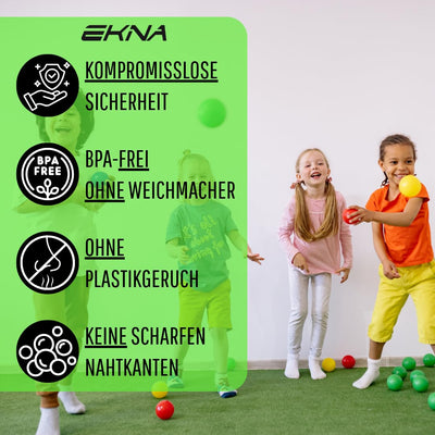 EKNA Spielbälle Ø 5,5cm - Bällebad Bälle 200 Stück - Bunte Auswahl für Bällebad-Pool - Plastikbälle Baby-Bälle Farben Hellgrün Hellblau Gelb Rosa Weiß Lila