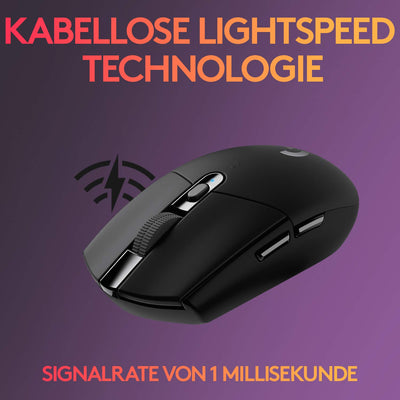 Logitech G305 LIGHTSPEED kabellose Gaming-Maus mit HERO 12K DPI Sensor, Wireless Verbindung, 6 programmierbare Tasten, 250 Stunden Akkulaufzeit, Leichtgewicht, PC/Mac - Schwarz
