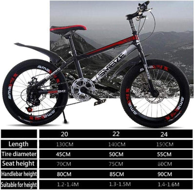 Wmmner Fjw Mountainbike, Unisex, 7 Gänge, Mountainbike, 20 Zoll, 22 Zoll, 24 Zoll, Stahl mit hohem Kohlenstoffgehalt, Schüler für Kinder, umgeschaltet/14 Zoll