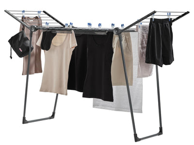 Leifheit Standtrockner Pegasus 150 Solid Black Edition, standfester Wäscheständer mit Flügeln auch für lange Kleidungsstücke, besonders schmaler Flügelwäschetrockner passt auch durch enge Türen