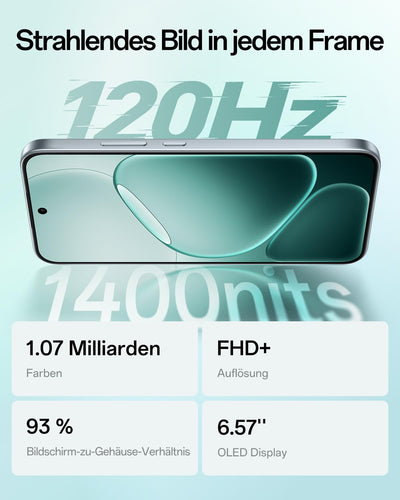 OPPO A6 Pro 5G 8+256GB, KI-Android-Smartphone (freigeschaltet), 6,57-Zoll 120Hz AMOLED-Display, 50+16-MP-KI-Kamera, 6500-mAh-Akku, IP69, Lunar Titanium (inkl. 80-W-SUPERVOOC-Ladegerät & Kopfhörer)