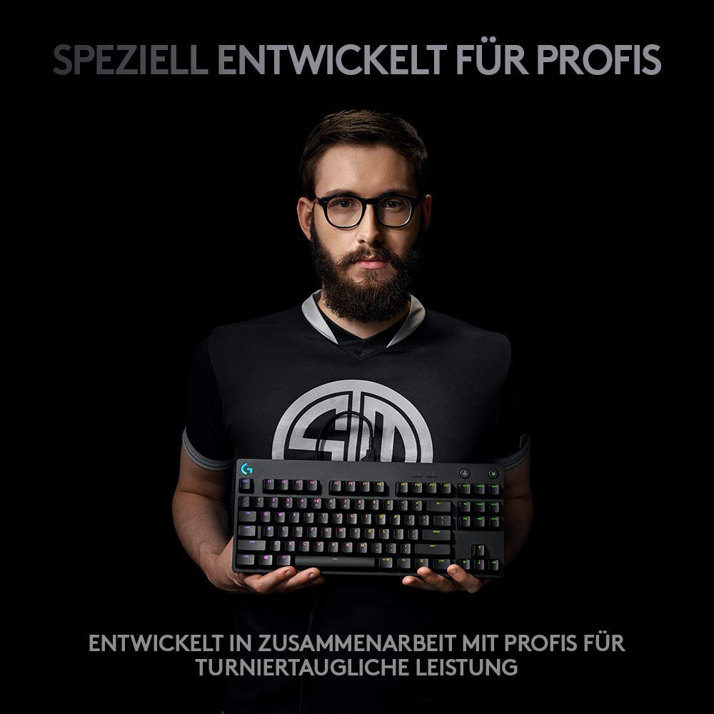 Logitech G PRO Mechanische Gaming-Tastatur – Portable Tenkeyless Design, abnehmbares Micro-USB-Kabel, GX Blue Clicky Switches, LIGHTSYNC RGB Backlit Keys, QWERTZ Deutsch, PC,Mac - Schwarz