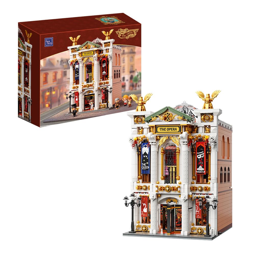 PANTASY Vintage Europäisches Grand Theater Bauset Modulares Modell mit Kristalllüster, Transparentem Dom Erweiterbarer Straßenszene, Retro-Sammlertheater Architektur für Erwachsene