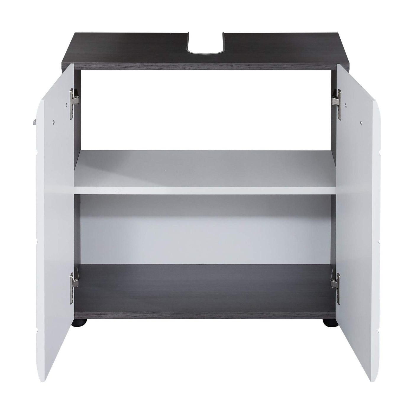 trendteam smart living - Waschbeckenunterschrank Unterschrank - Badezimmer - Line - Aufbaumaß (BxHxT) 60 x 57 x 31 cm - Farbe Sardegna Rauchsilber mit Weiß Hochglanz - 189830103