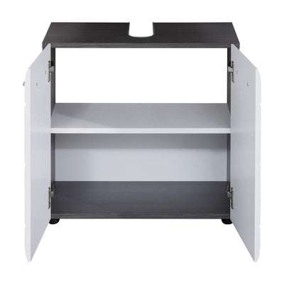 trendteam smart living - Waschbeckenunterschrank Unterschrank - Badezimmer - Line - Aufbaumaß (BxHxT) 60 x 57 x 31 cm - Farbe Sardegna Rauchsilber mit Weiß Hochglanz - 189830103