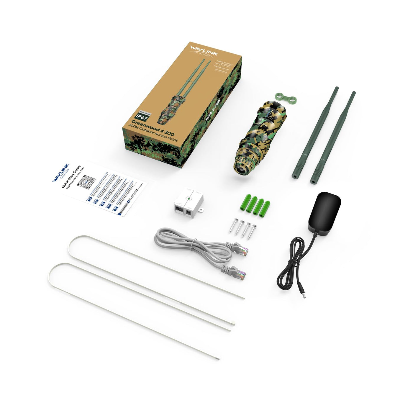 WAVLINK N300 Outdoor WLAN Repeater Greenwood, wetterfester 300Mbit/s WLAN Access Point/Verstärker unterstützt Passive/Active PoE, AP/Router/Repeater Modi, 100Mbit/s WAN/LAN, WPA2, EU-Netzteil