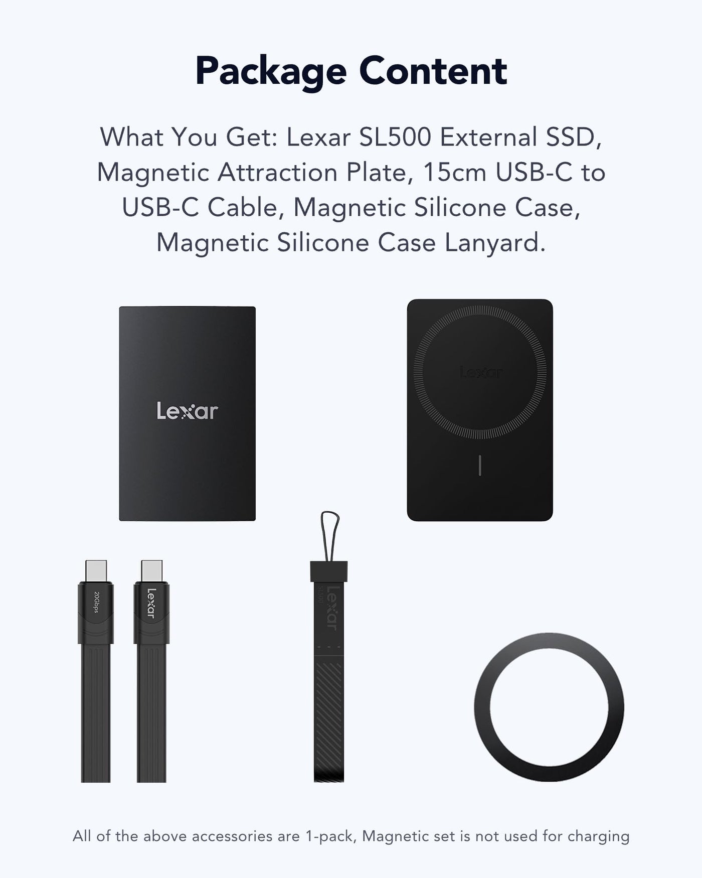Lexar SL500M 1TB Externe SSD mit Magnetsatz, USB3.2 Gen2x2 Portable SSD, bis zu 2000MB/s Lesen, Kompaktes Externe Solid State Drive Ultra Slim Kompatibel mit iPhone 15 Serie/Mac/PS5/XBOX/Laptop/PC