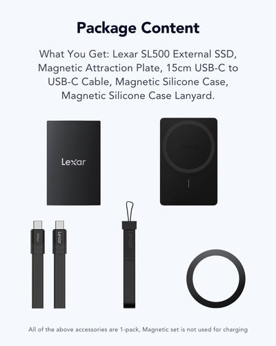 Lexar SL500M 1TB Externe SSD mit Magnetsatz, USB3.2 Gen2x2 Portable SSD, bis zu 2000MB/s Lesen, Kompaktes Externe Solid State Drive Ultra Slim Kompatibel mit iPhone 15 Serie/Mac/PS5/XBOX/Laptop/PC