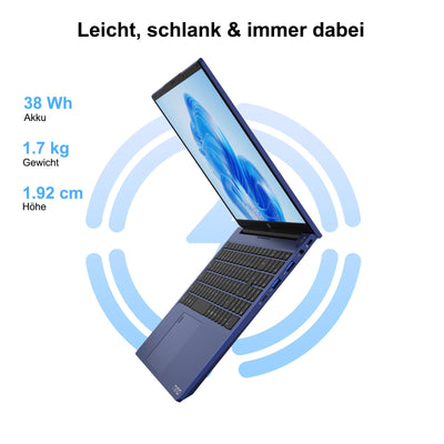 NIMO Laptop 15,6 Zoll Full HD: 16GB RAM, 1TB SSD, Intel N100, WLAN-Konnektivität, USB-C 65W, Fingerabdruck, Beleuchtete Tastatur, Leichter Computer für Arbeit & Studium, Blau