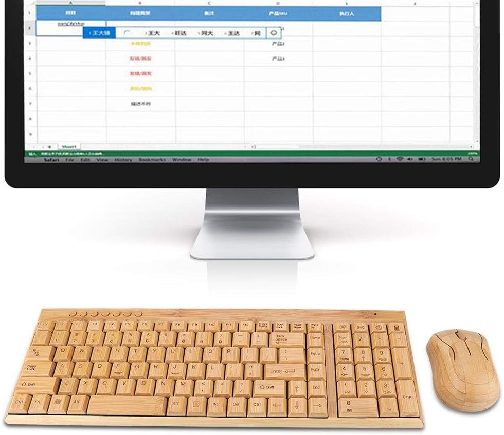 Komfortable kabellose Maus, Bambus-Bambus-Tastatur, ultradünnes Holz für Windows/Ios/Android
