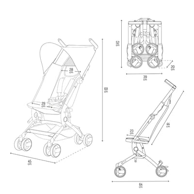 MoMi GRACE leichter Kinderwagen ab 6 Monaten kompakt Buggy mit einem Rucksack zum Tragen passt als Handgepäck faltbarer Reisebuggy 5-Punkt-Gurt