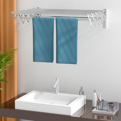 IBVIVIC Wäscheständer zur Wandmontage Wandtrockner ausziehbar aus Edelstahl mit 7 Stangen, platzsparend kompakt, Tragkraft 25 kg, Silber