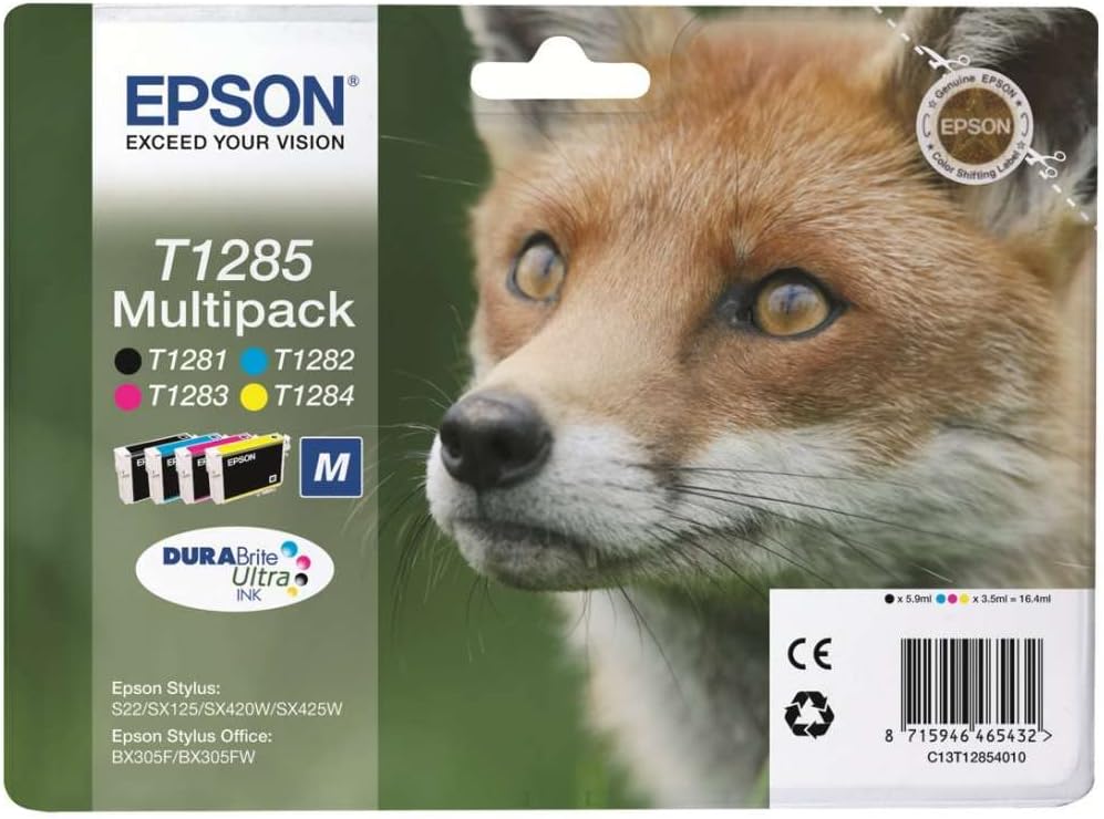 Epson Original Durabrite Ultra, Multipack T1285 Tintenpatrone. Sortierte Farben (Schwarz, Gelb, Magenta, Cyan)