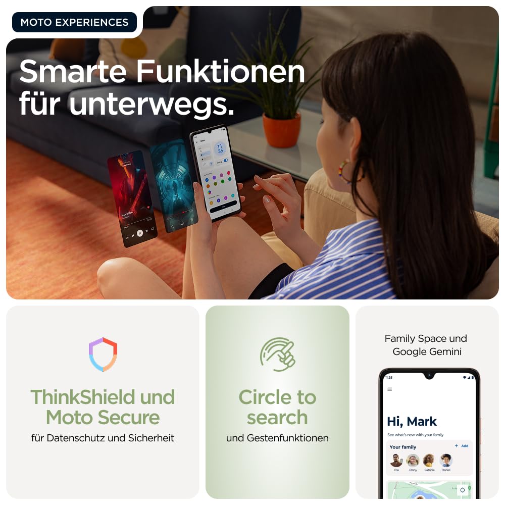 Motorola Moto g06 Smartphone (Kratzfestes 6,88"-HD+-Display Dank Corning Gorilla Glass 3, wasserabweisend, 50-MP-Kamera, 4/256 GB, 5100 mAh, TurboPower-Aufladen) Pantone Tendril, inkl. Schutzcover