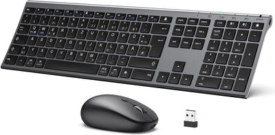 iClever Bluetooth Tastatur und Maus, Wiederaufladbare Dualmodus (Bluetooth 4.2+2.4G) Kabellose Tastatur Maus Set, Extrem-Dünne Multi-Funktionale für Mac, Andoid, Windows