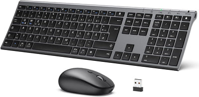 iClever Bluetooth Tastatur und Maus, Wiederaufladbare Dualmodus (Bluetooth 4.2+2.4G) Kabellose Tastatur Maus Set, Extrem-Dünne Multi-Funktionale für Mac, Andoid, Windows
