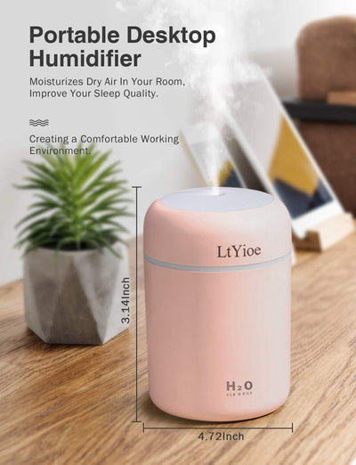 LtYioe Luftbefeuchter, Persönlicher Desktop Mini Luftbefeuchter mit Bunter Cooler Nachtlichtfunktion, Automatische Abschaltung und Super leise für Auto, Büro, Schlafzimmer (Rosa)