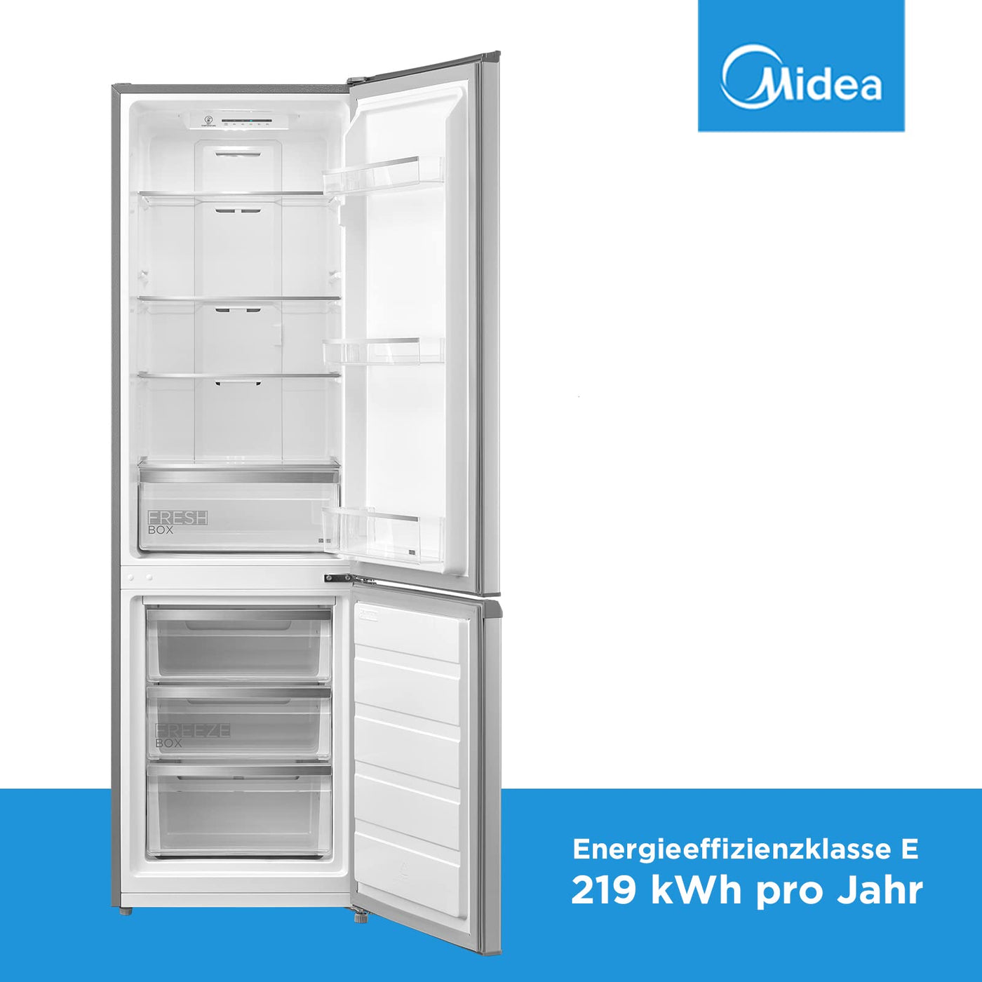 Midea MERB276FGE02A Kühl-/Gefrierkombination/180 cm Höhe/NoFrost/Doppelte Steuerung/Super-Kühlfunktion/219 kWh/Jahr/199L Kühlteil/71L Gefrierteil