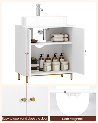 Hzuaneri Waschbeckenunterschrank, Unterschrank, Waschtischunterschrank, Badezimmerschrank mit 2 Türen, verstellbare Ablage, viel Stauraum, freistehend, Landhausstil, 30 x 60 x 63 cm, Weiß BC19103X