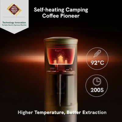 Outin Nano tragbare elektrische Espressomaschine, Camping-Kaffeemaschine, Selbsterhitzung mit USB-C, kompatibel mit gemahlenem Kaffee & NS-Kapsel