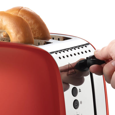 Russell Hobbs Toaster [für 2 Scheiben] Colours Plus Edelstahl Rot (extra breite Toastschlitze, inkl. Brötchenaufsatz, 6 Bräunungsstufen + Auftaufunktion, Lift & Look-Funktion, 1600W) 26554-56