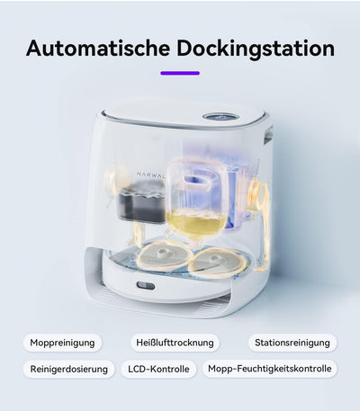 NARWAL Freo Saugroboter mit Wischfunktion und automatischer Dockingstation (Freo-Modus und DirtSense-Schmutzerkennung, rotierende Mopps, Smart-Swing Randreinigung, Heißlufttrocknung)