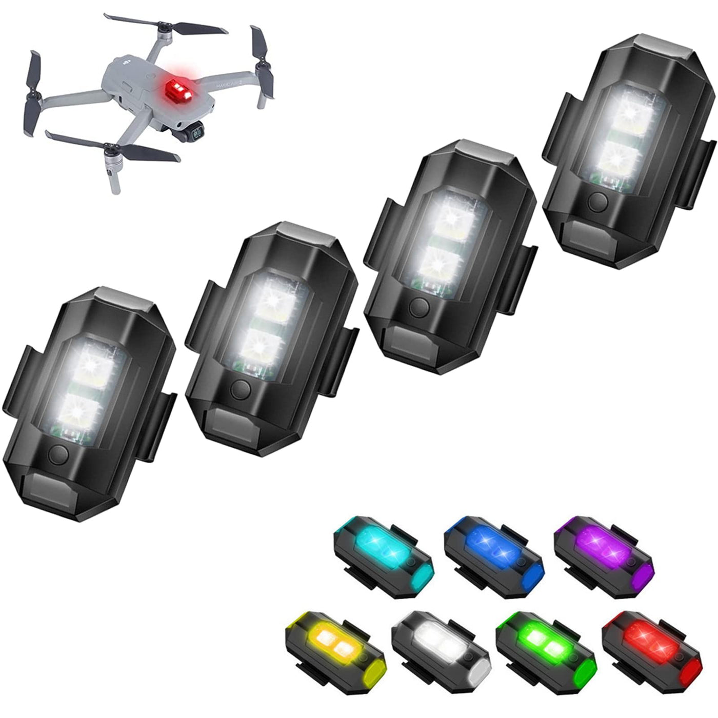 4 Stück Strobe Drone Light 7 Farben Led Aircraft Strobe Lights USB-Aufladung Mini-Drohnen-Blitzlichter Strobe Drone Light LED für Drohne Licht Blitzlicht