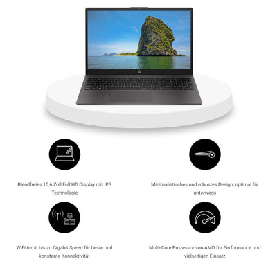 HP 255 G10 Business Laptop, AMD Ryzen 5 7530U, 64 GB DDR4 RAM, 2 TB PCIe SSD, 15.6" IPS FHD Display, AMD Radeon Graphics, QWERTZ Tastatur, Windows 11 Pro, Anthrazit
