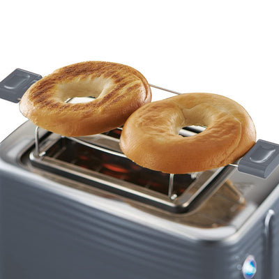 Russell Hobbs Toaster [für 2 Scheiben] Inspire Grau mit hochwertiger Hochglanz-Struktur (extra breite Toastschlitze, inkl. Brötchenaufsatz, 6 Bräunungsstufen + Auftau- & Aufwärmfunktion) 24373-56