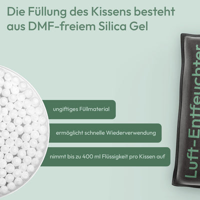 TRAVORA Luftentfeuchter Kissen 2x 1 kg mit Anti-Rutsch Pad - Entfeuchter - wiederverwendbar - Auto Innenraum - extra groß, Schwarz