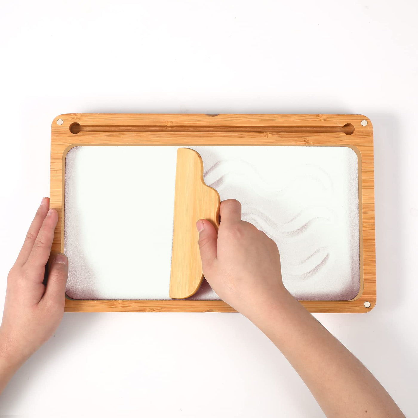 Montessori sandtablet Frühes Training Buchstaben und Zeichens pielzeug Holz Montessori Sandtisch Lerns pielzeug für Frühe motorische Entwicklung bei Kindern(Weiß)