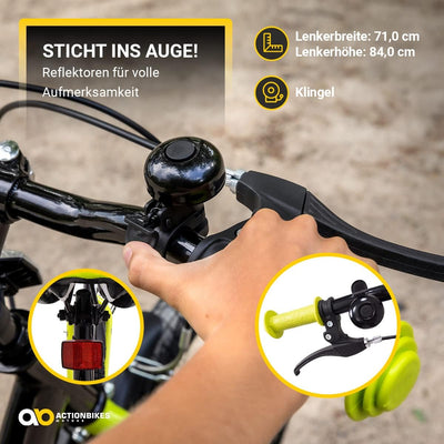 Actionbikes Kinderfahrrad Wasp - 1 Gang - ohne Schaltung - Fahrrad 20 Zoll für Jungen und Mädchen - Von 6-9 Jahren - V-Brakes vorne und hinten - Trapez-Rahmen - Kettenschutz (Schwarz Grün)