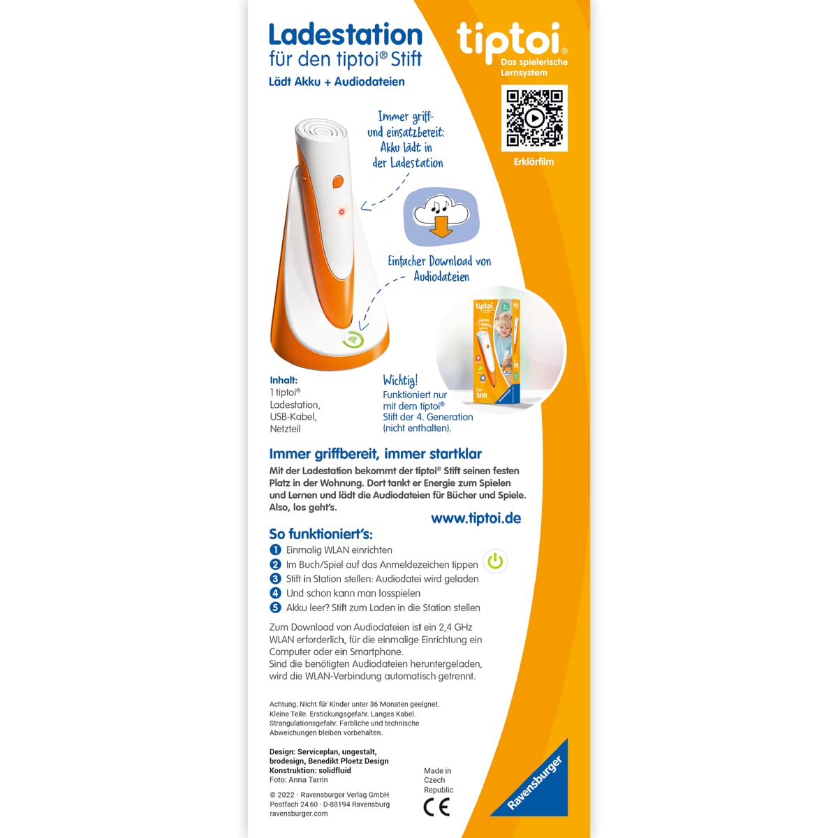 Ravensburger tiptoi Ladestation 00111 - lädt Akku und Audiodateien, Ladestation für den tiptoi Stift der 4. Generation