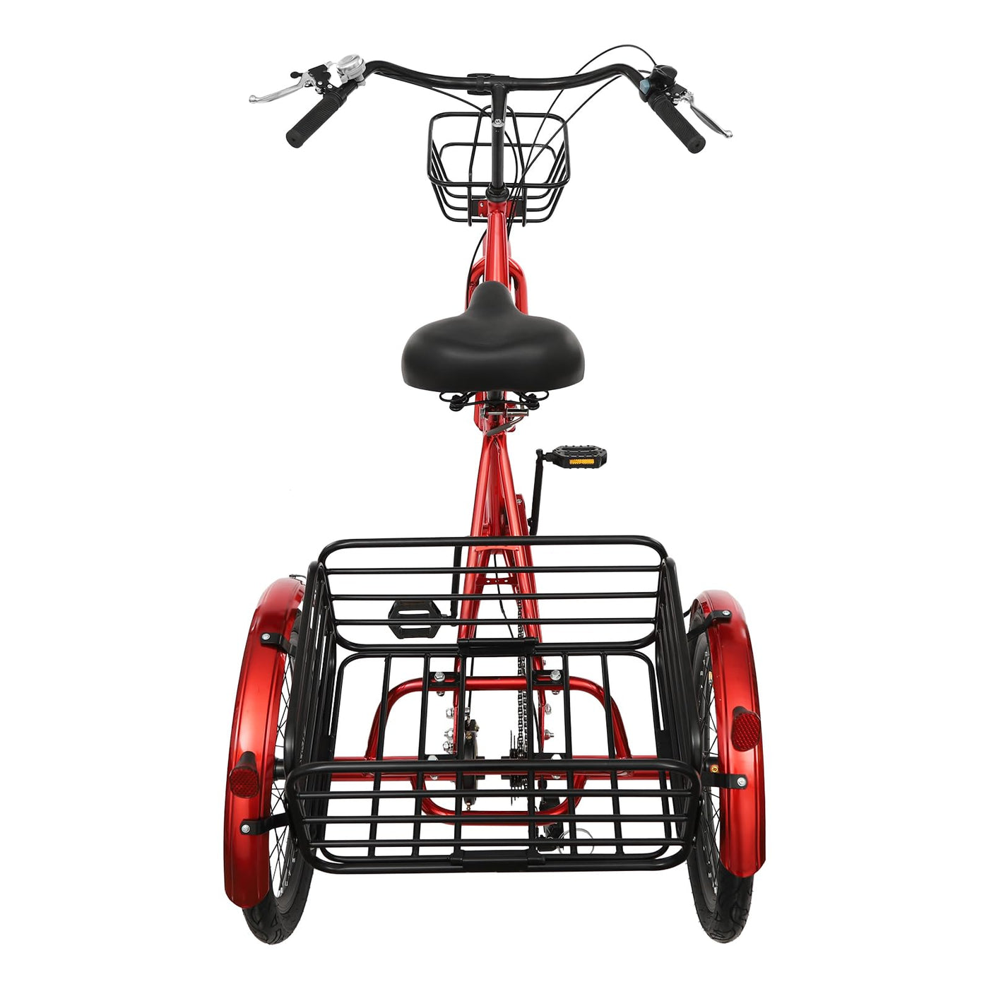 HuKaiL 20 Zoll Faltbar Dreirad für Erwachsene,7 Gang Klappbar Dreiräder mit Einkaufskorb, Höhenverstellbares Dreirädriges für Erwachsene und Senioren zur Freizeitgestaltung, Rot